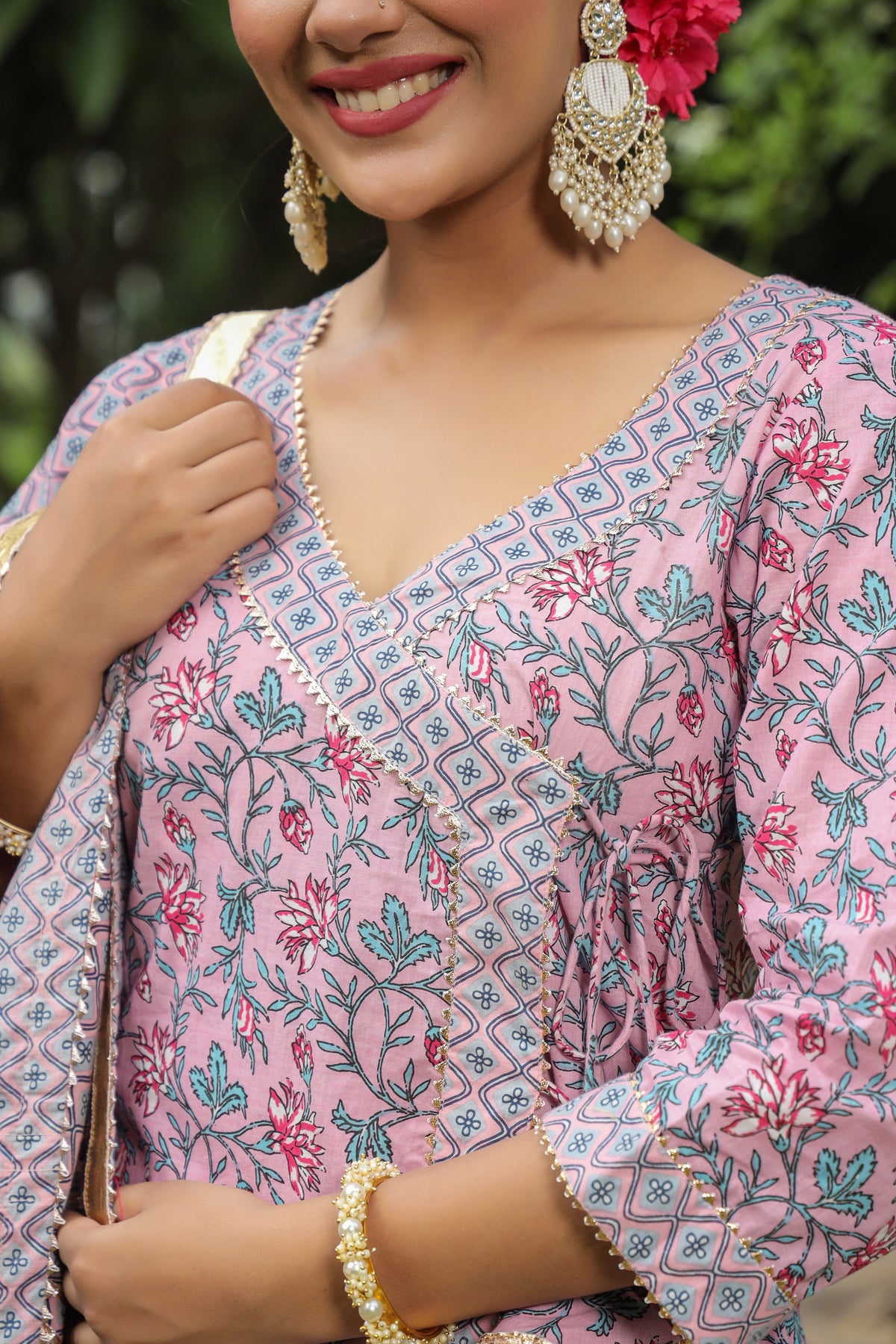 Blossom Pink Cotton Lehanga Set Set