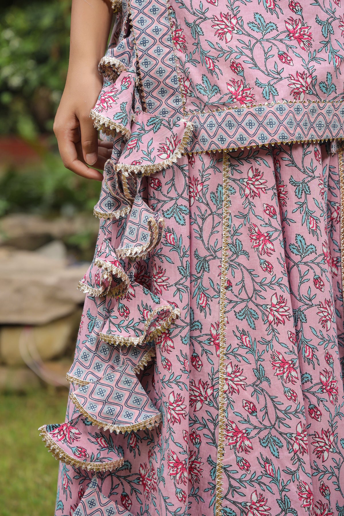 Blossom Pink Cotton Lehanga Set Set