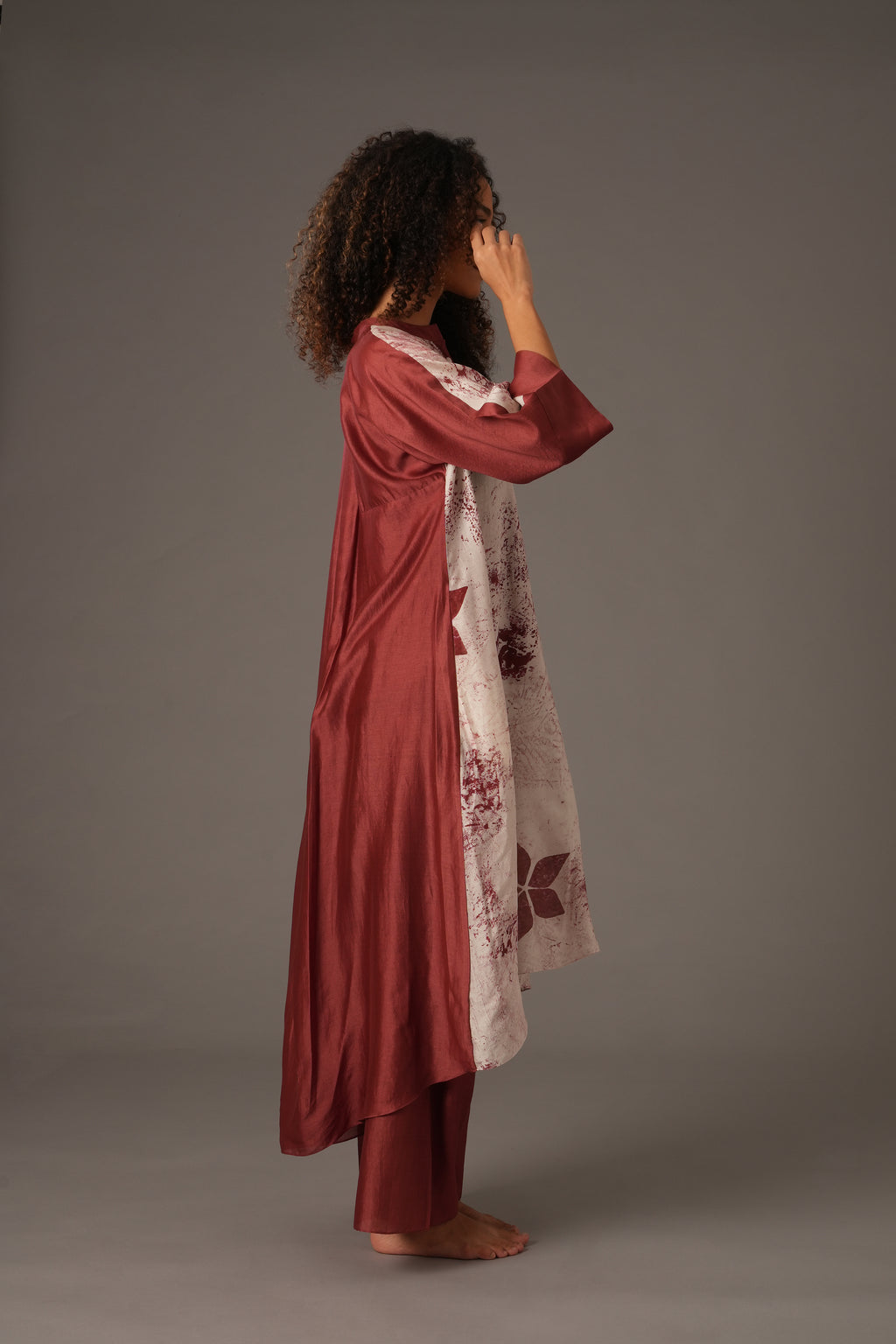 Texcher Print Gather's collar Dress with Pant