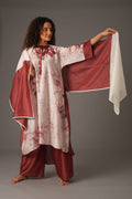 Texcher Print Gather's collar Dress with Pant & Scarff