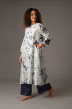 Texcher Print Round Neck Back Pleated Dress with pant & Scarff