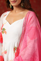White Chanderi Anarkali Suit Set Of 3