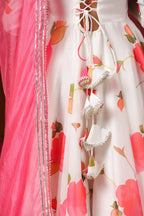 White Chanderi Anarkali Suit Set Of 3