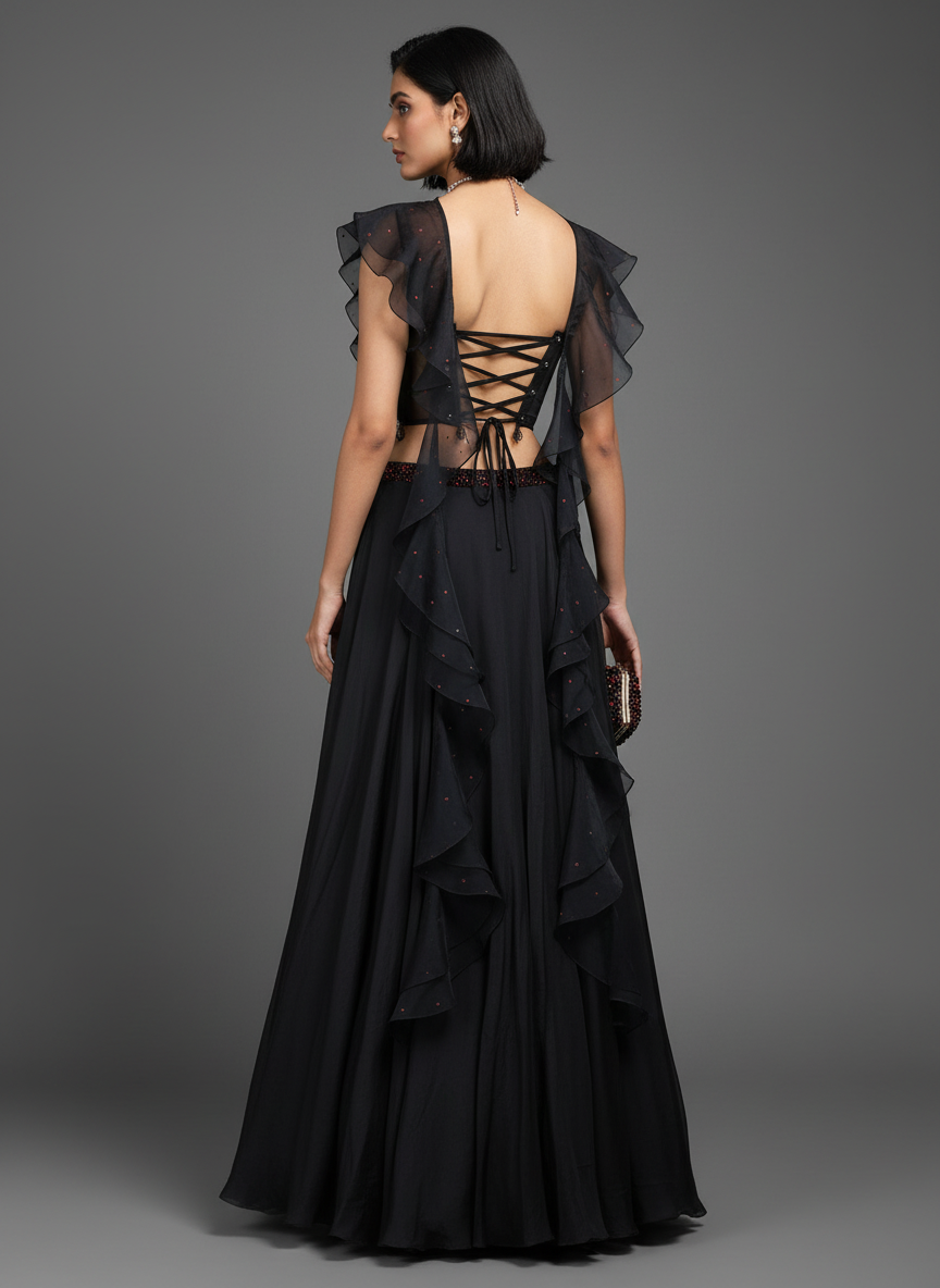 Black Lehenga with Corset Blouse & Dupatta