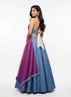 Blue Banarasi Lehenga set with Magenta Embellished Dupatta